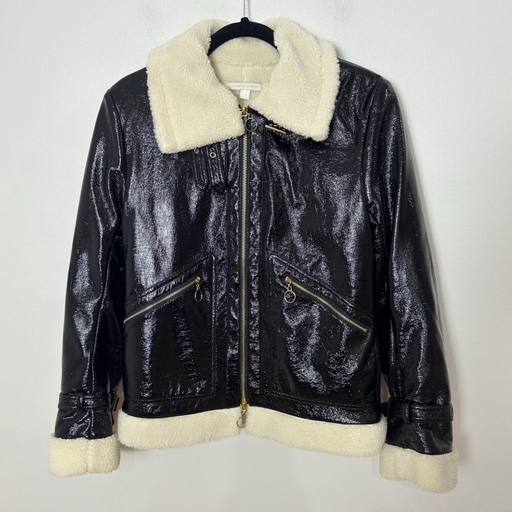 Jonathan Simkhai Vegan Leather Sherpa Aviator Bomber Jacket Women’s XS Black - Picture 2 of 16